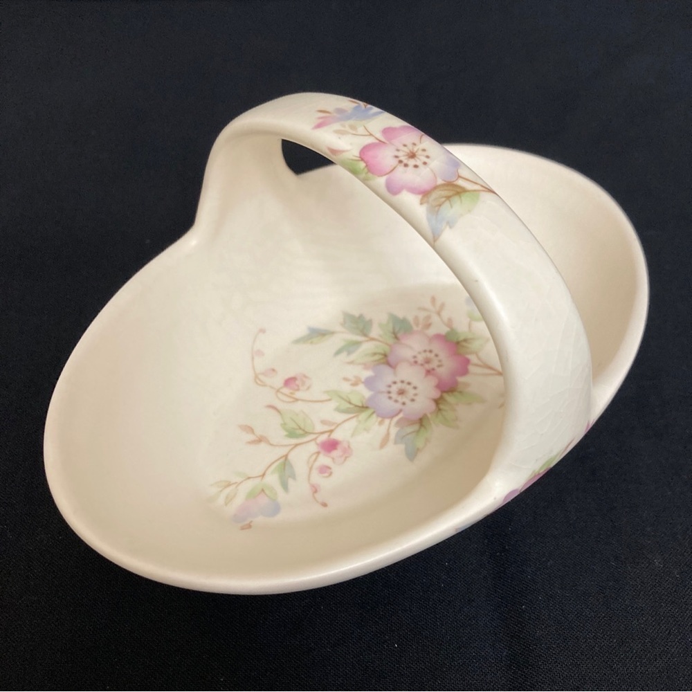 Vtg Aldridge Pottery Co Floral Dish w/ Handle England Cottage